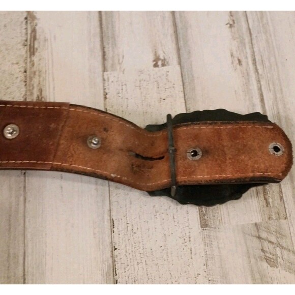 Vtg. 70s Quail Buckle Raintree Jewelry & Co On Hand Tooled Leather Belt Size 36 - Picture 11 of 16